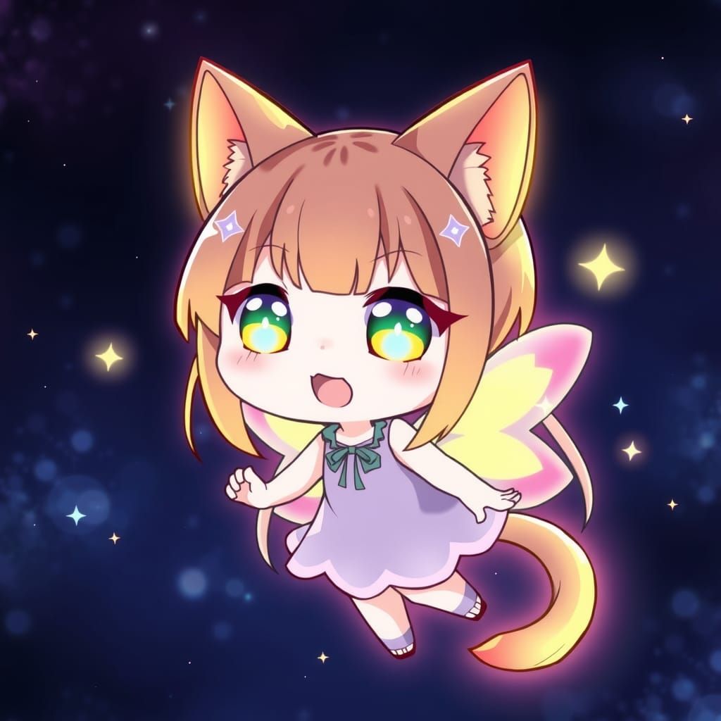 Rainbow Fairy Catgirl in Chibi Style