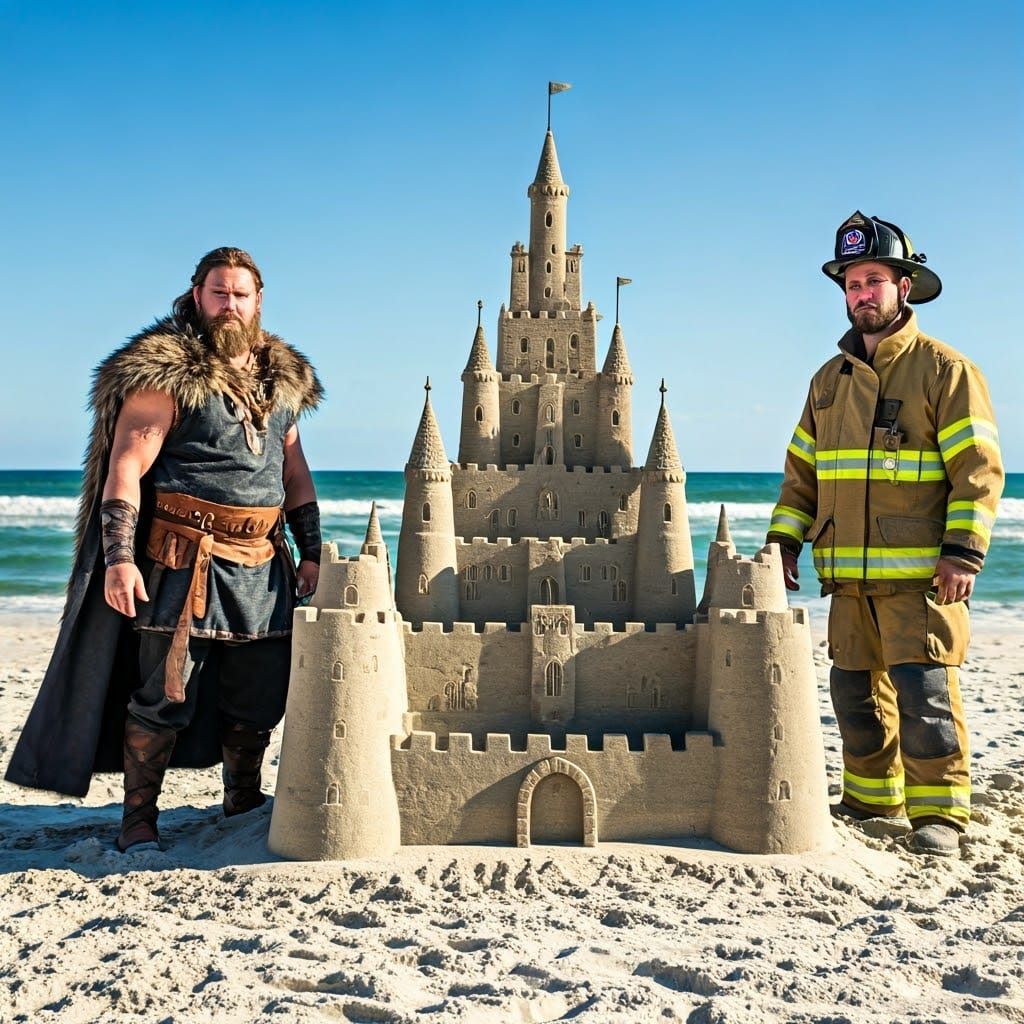 Unlikely Trio Build Sandcastle on Florida Beach
