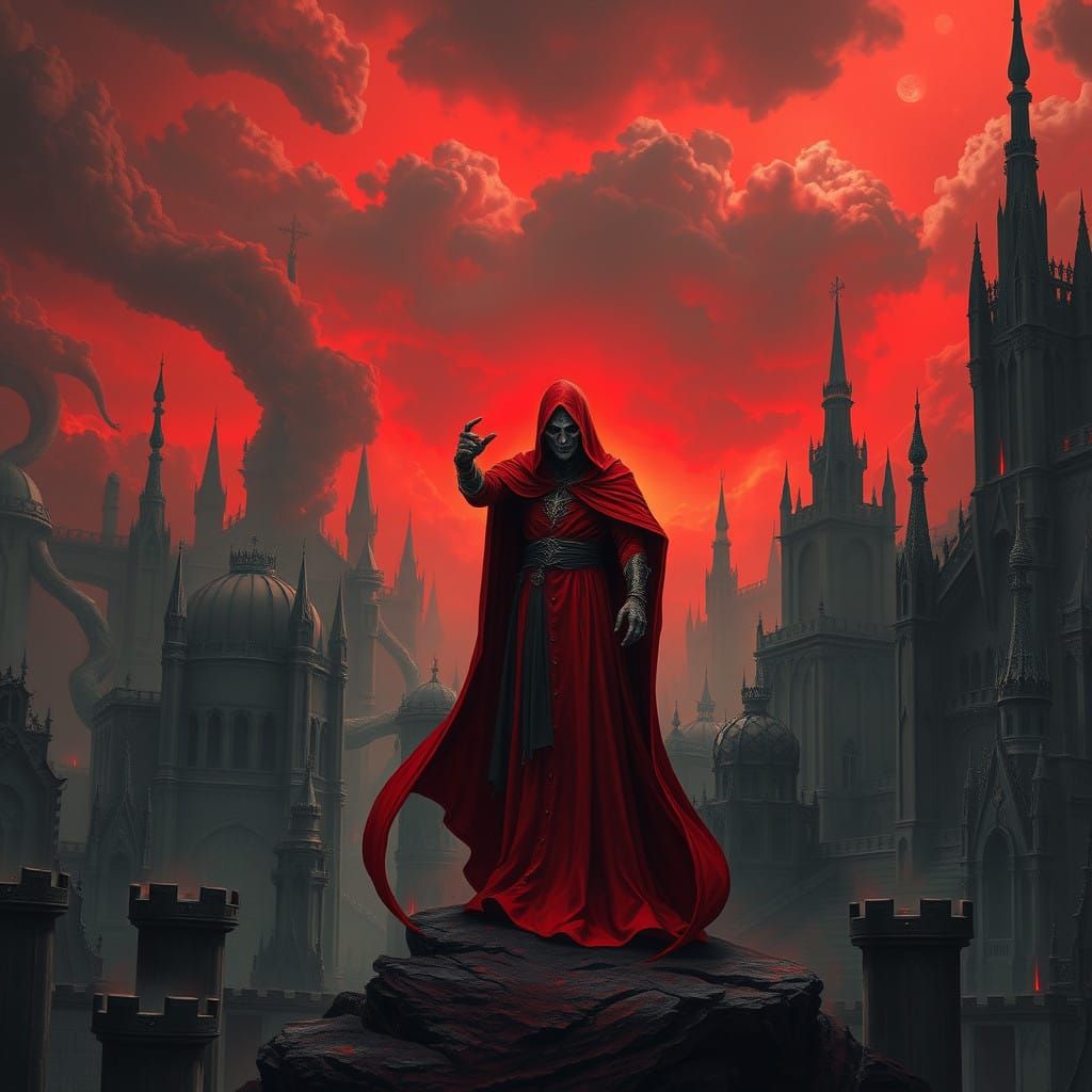 Ethereal Dark Sorcerer Amidst Gothic Metropolis