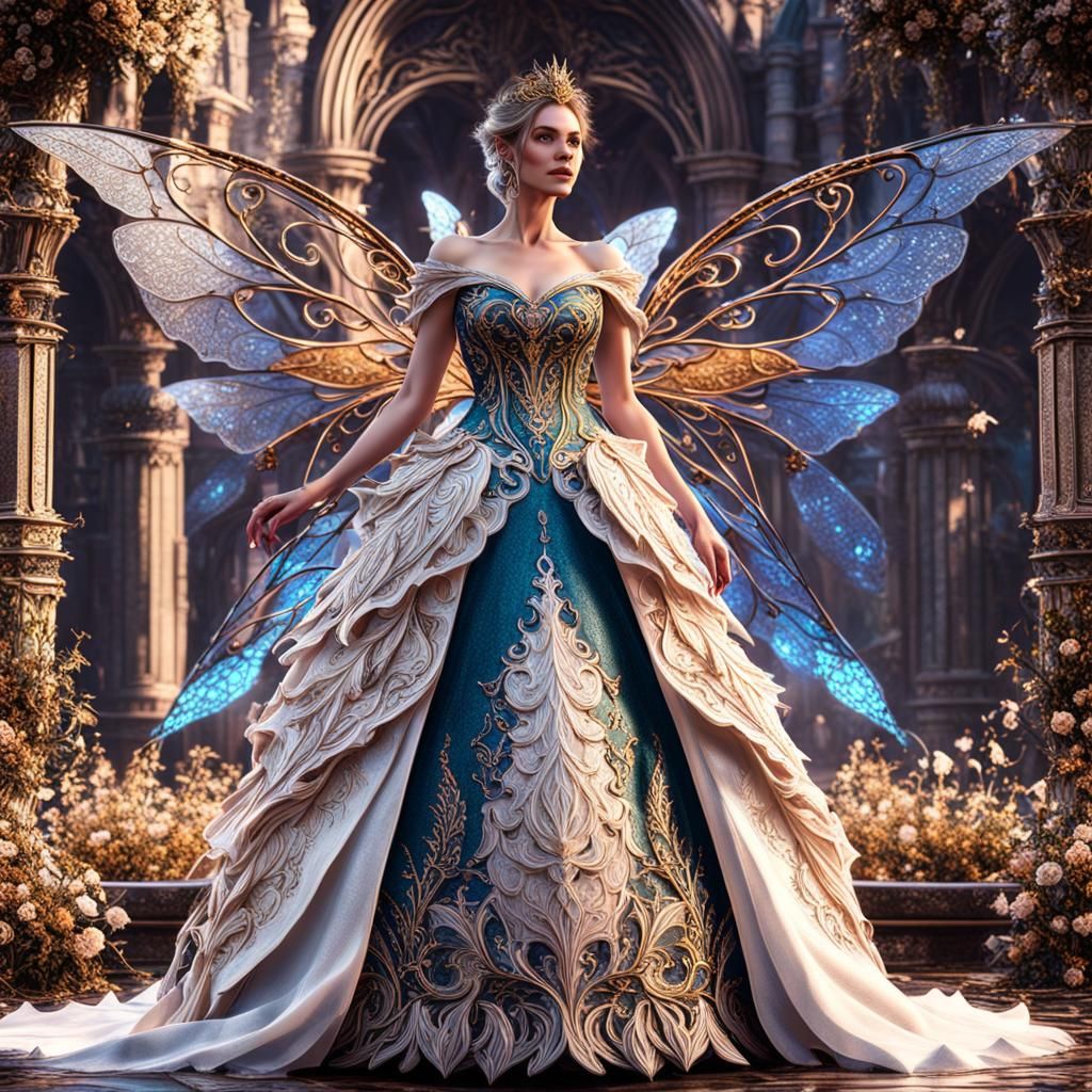 Ornate Fairy Bridal Gown: Fantasy Concept Art