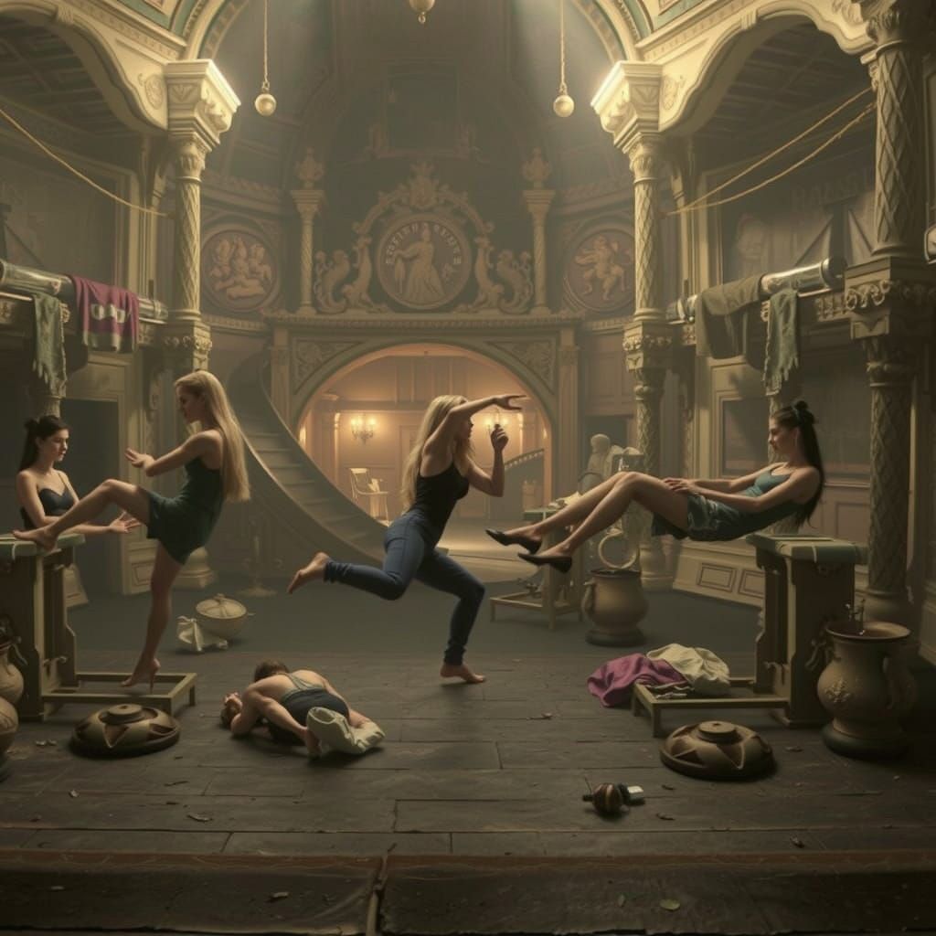 Women Doing Pushups in Dramatic Digital Matte Painting