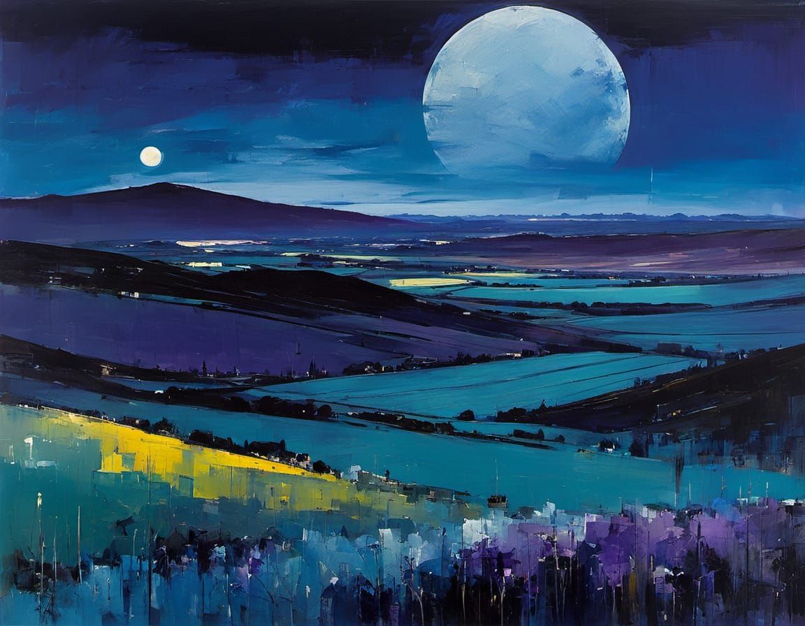Abstract Night Landscape in Blue and Violet