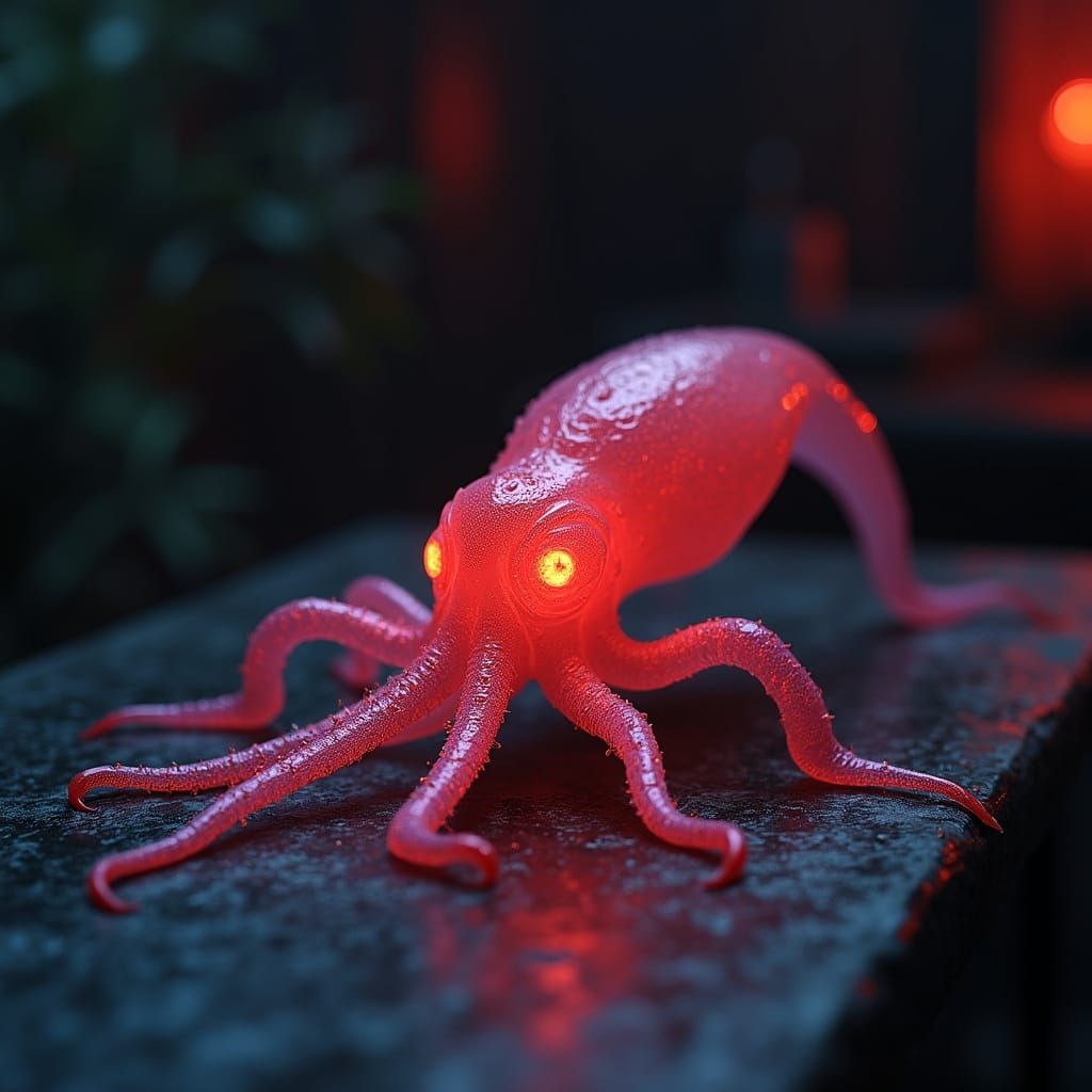Transparent Alien Squid with Caustic Glow