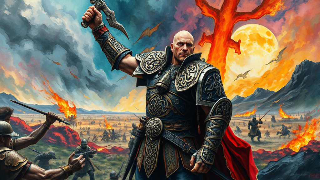 Celtic Warrior Victory in Fluorescent Impasto Style