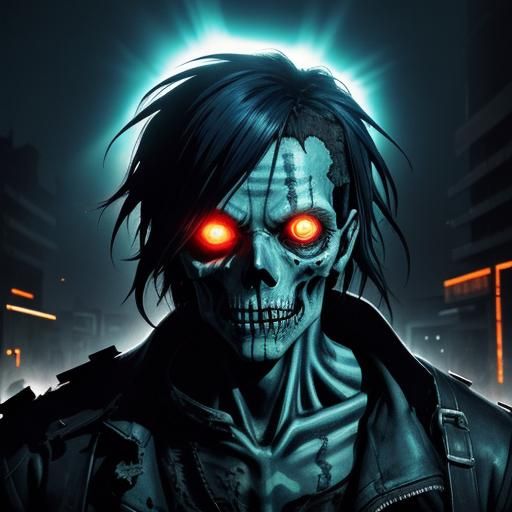 Cyber Skull Zombie in Desolate Anime Wasteland