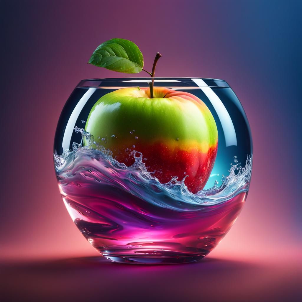 Stormy Sea in Glass Apple: Hyperrealistic Splash Art