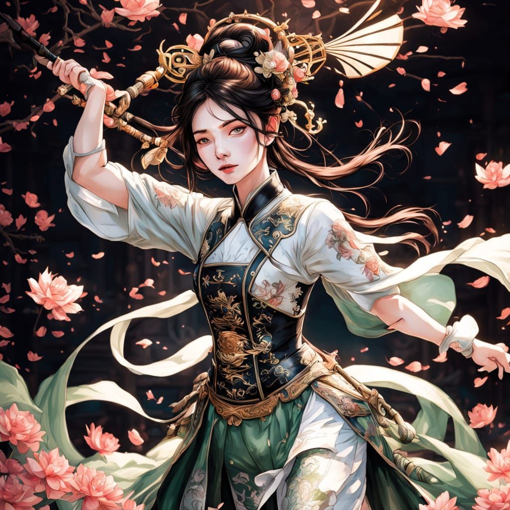 Elegant Assassin in Cyberpunk Qi Pao Attire