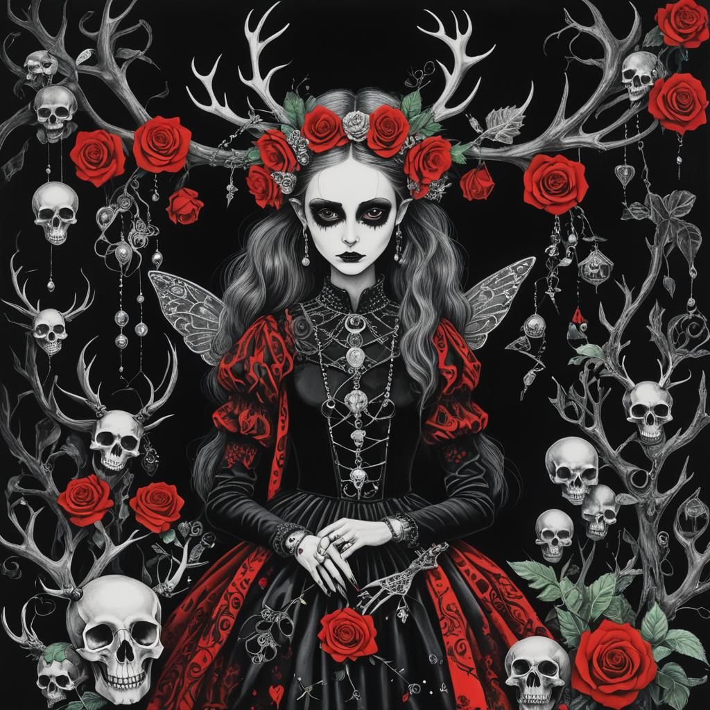 Gothic Fairy in Childlike Surrealist Rayograph