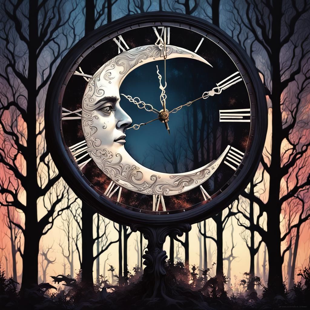 Midnight Clock in Glass Moon, Burton Style