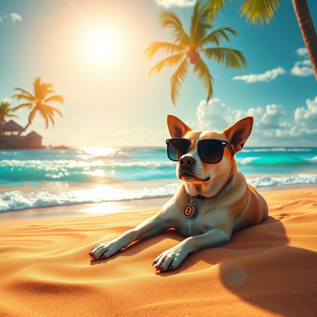 Beachside Canine Chill in Vibrant 8K Matte Painting