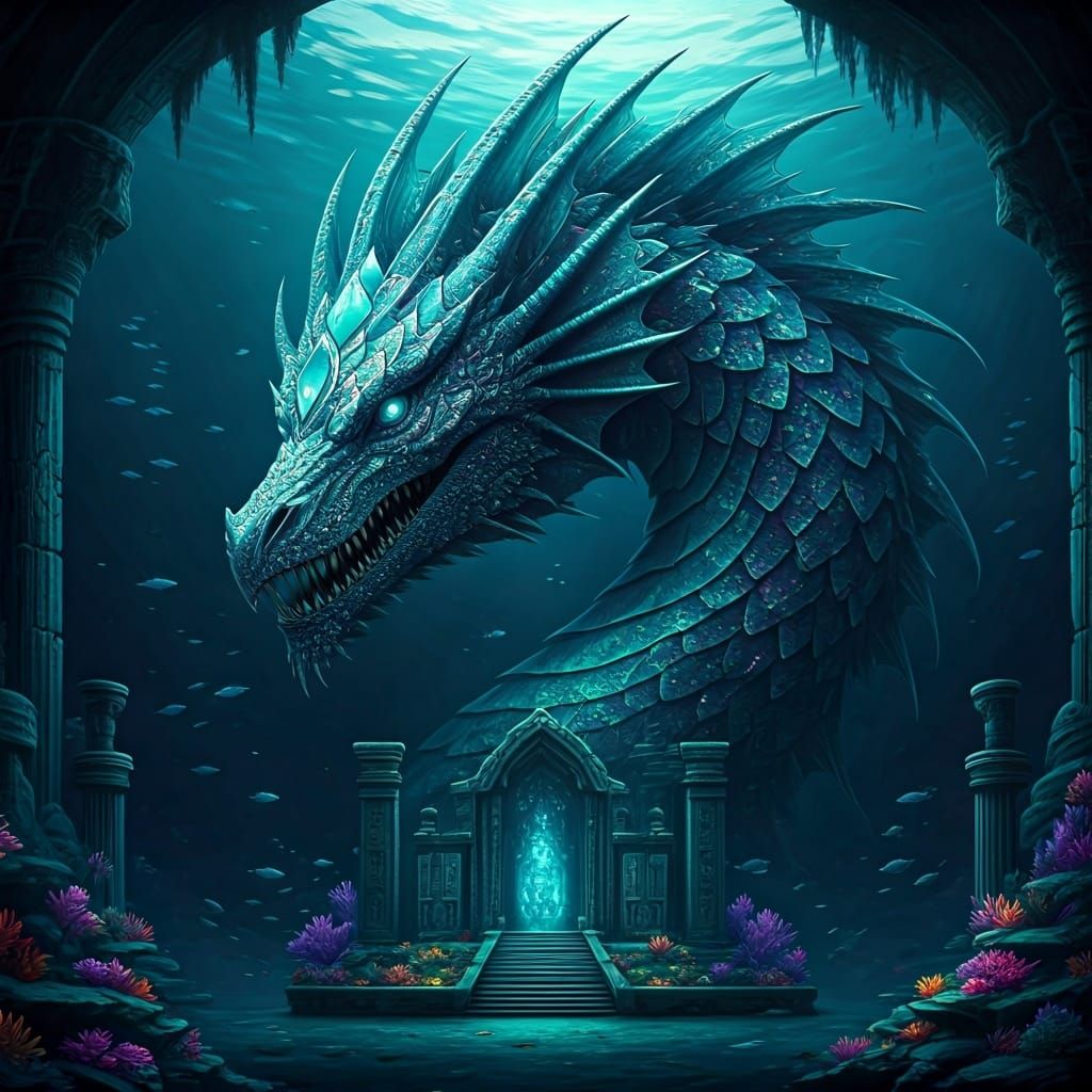 Gem-Encrusted Mythical Beast Protecting Underwater Temple
