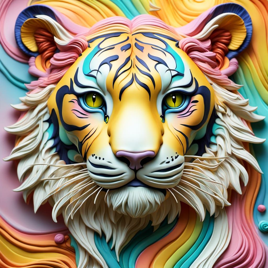 Abstract Clay Tiger in Surreal Pop Art Style