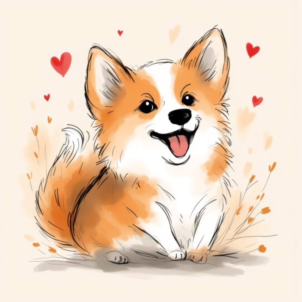 Cute Corgi Dog Chasing Squirrel in Cartoony Style