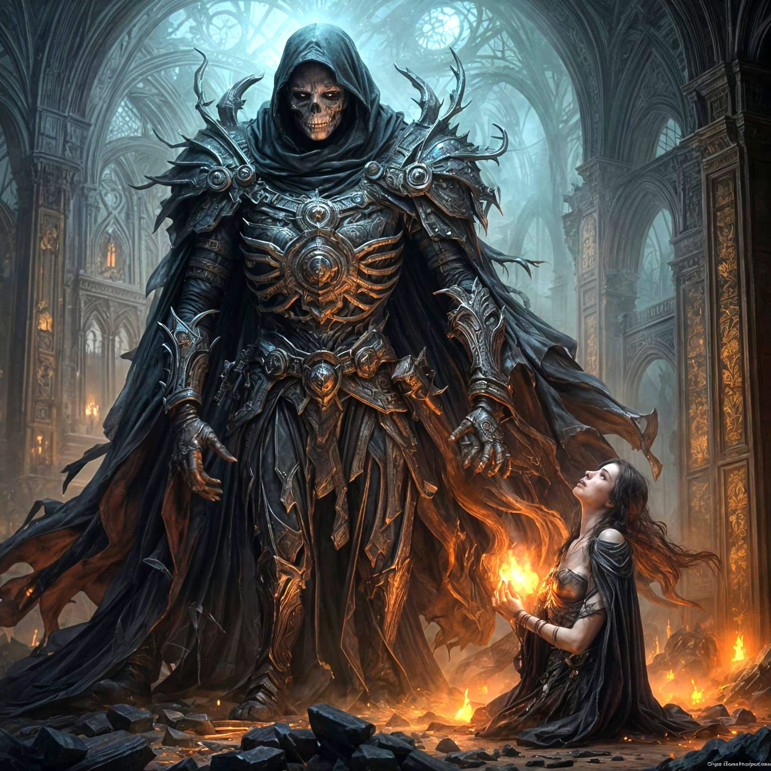 Death Stands Over Victim: Dark Fantasy Art