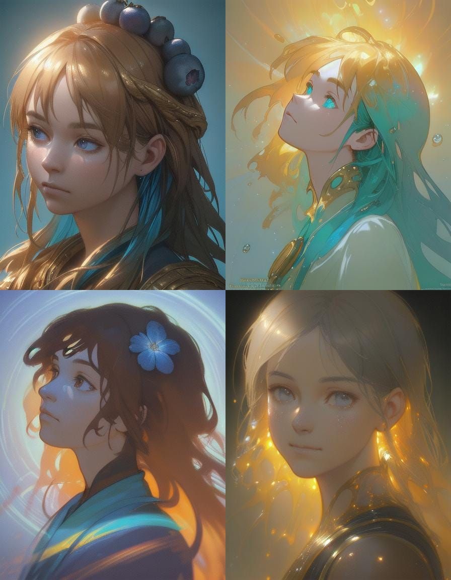 Blueberries and Honey Portrait in Hyperdetailed Splash Art