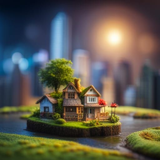 Fantasy Island Miniature Town at Night