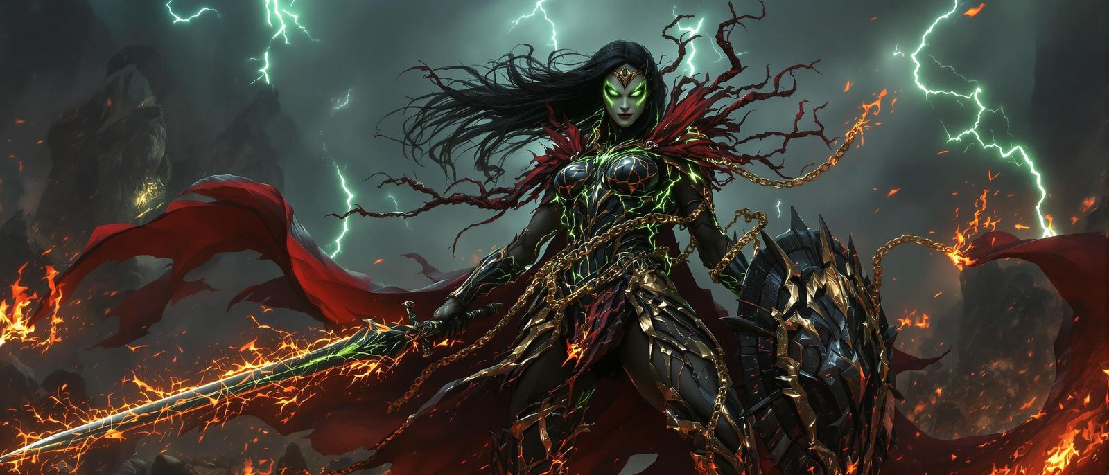 Epic Hellspawn Warrior on Burning Battlefield