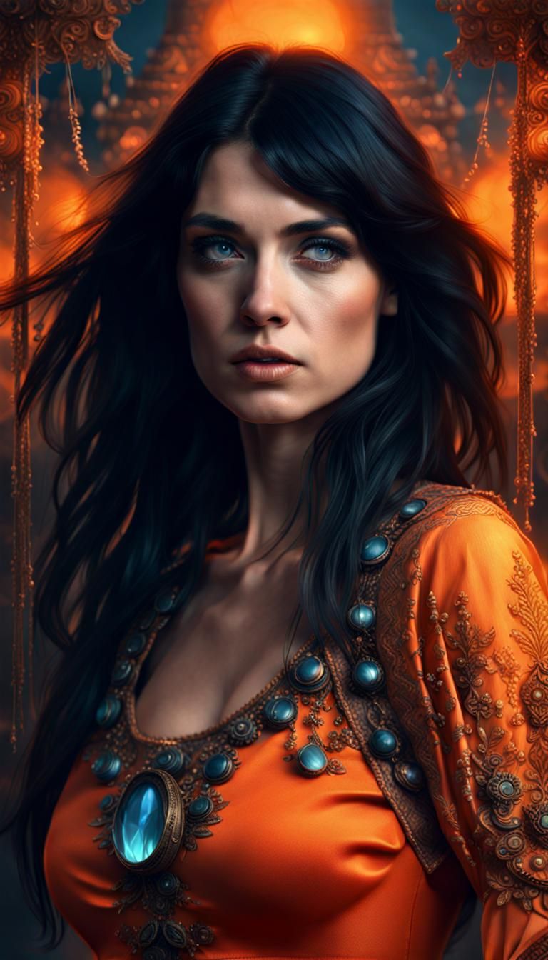 Black-Haired Woman with Blue Eyes: Digital Matte Painting