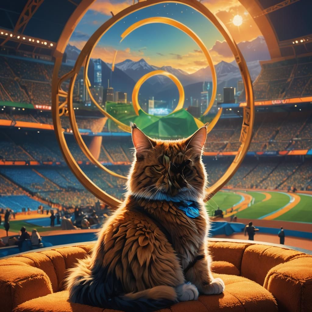 Cat Watches Olympics in Cozy Fantasy Stadium