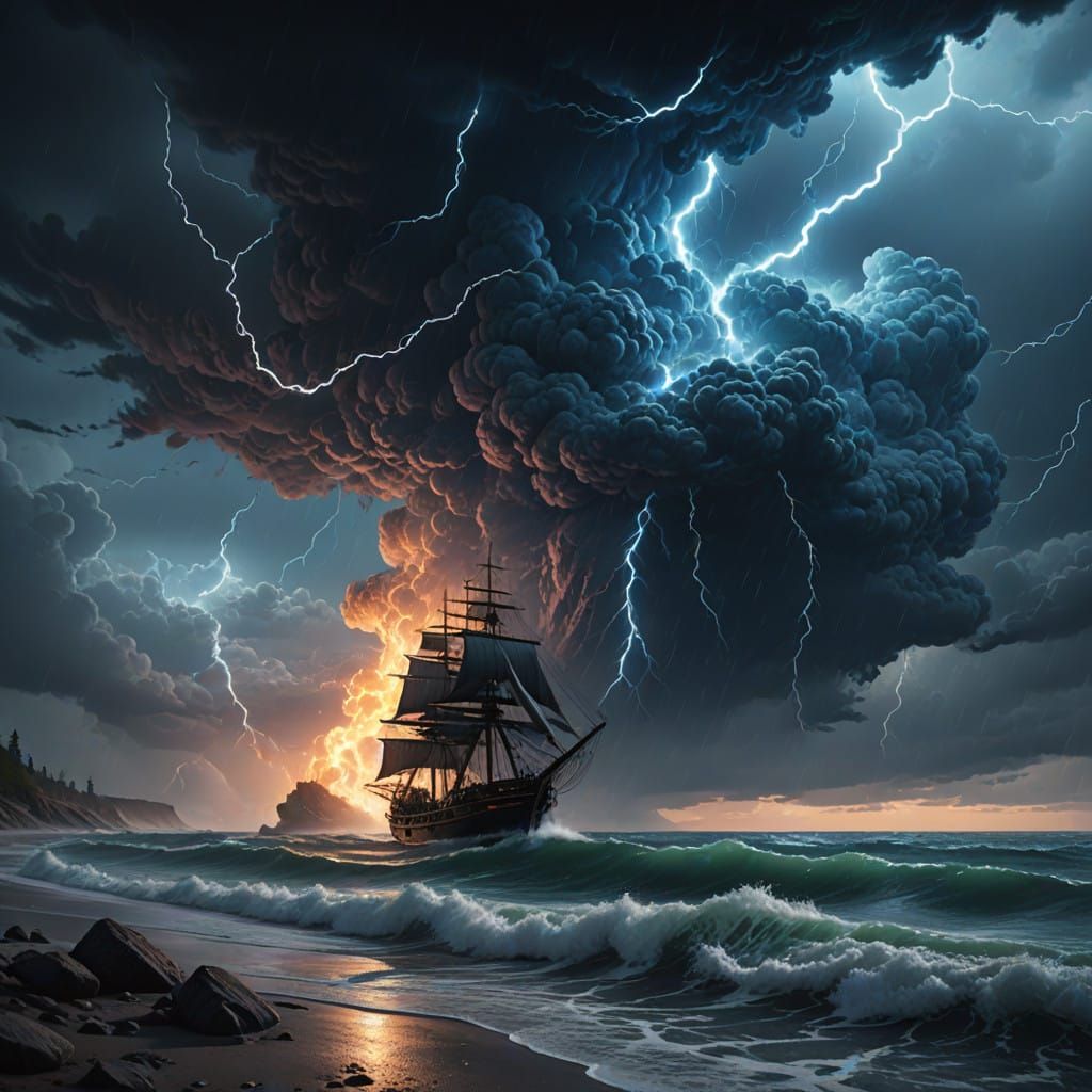 Mysterious Tempest Rages Above Dark Ocean