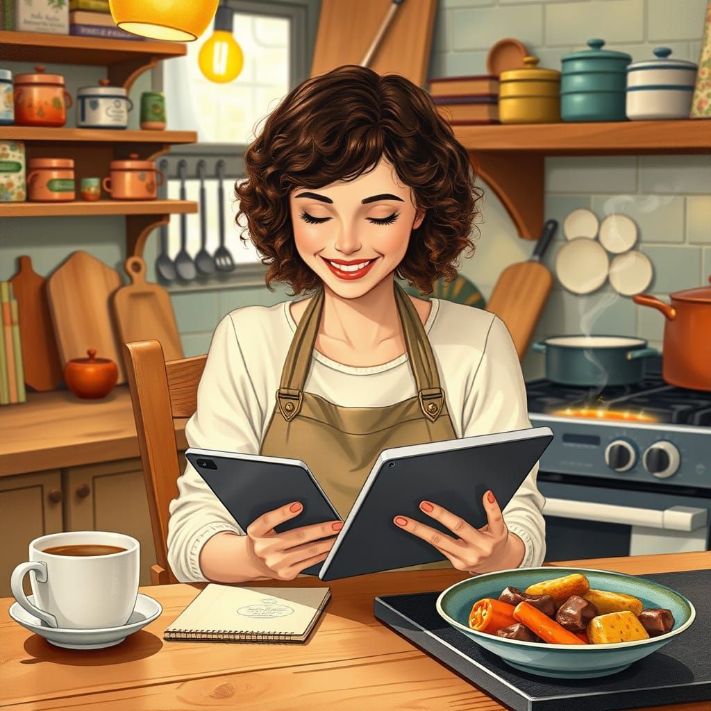 Cozy Afternoon Scene with E-book and Steaming Coffee