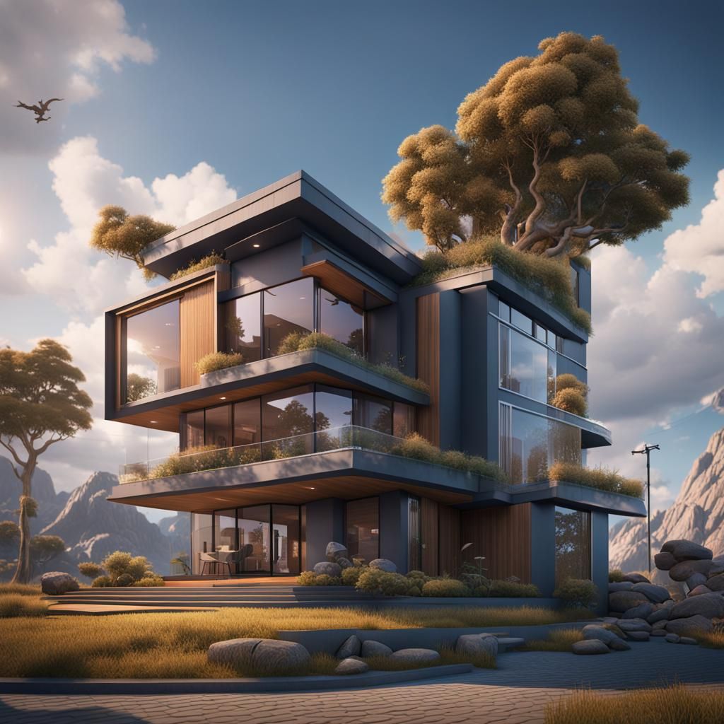 Modern House in Detailed Matte Painting Style
