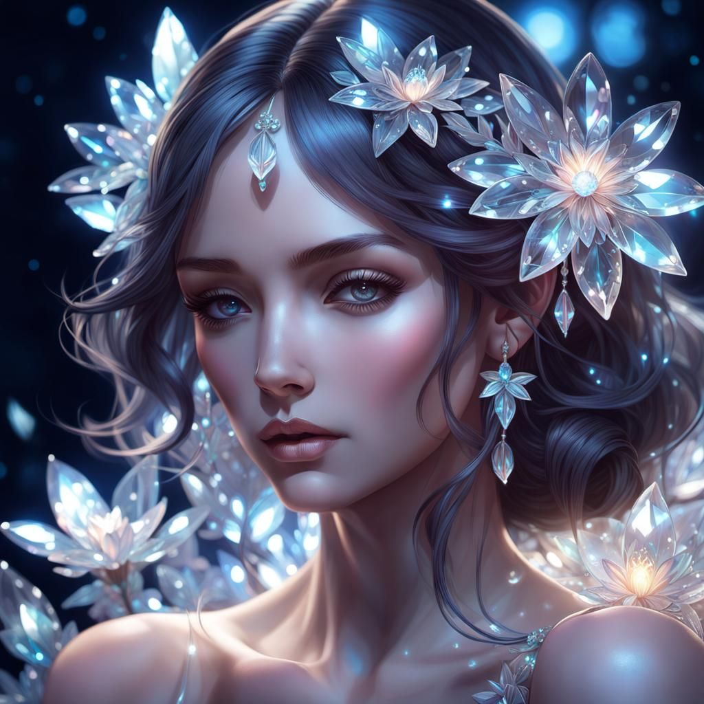 Ethereal Woman Adorned with Crystal Flowers