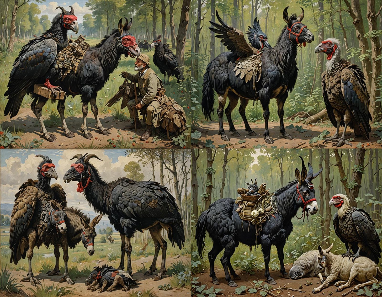 Hybrid Donkey Vulture Horror in Mixed Styles