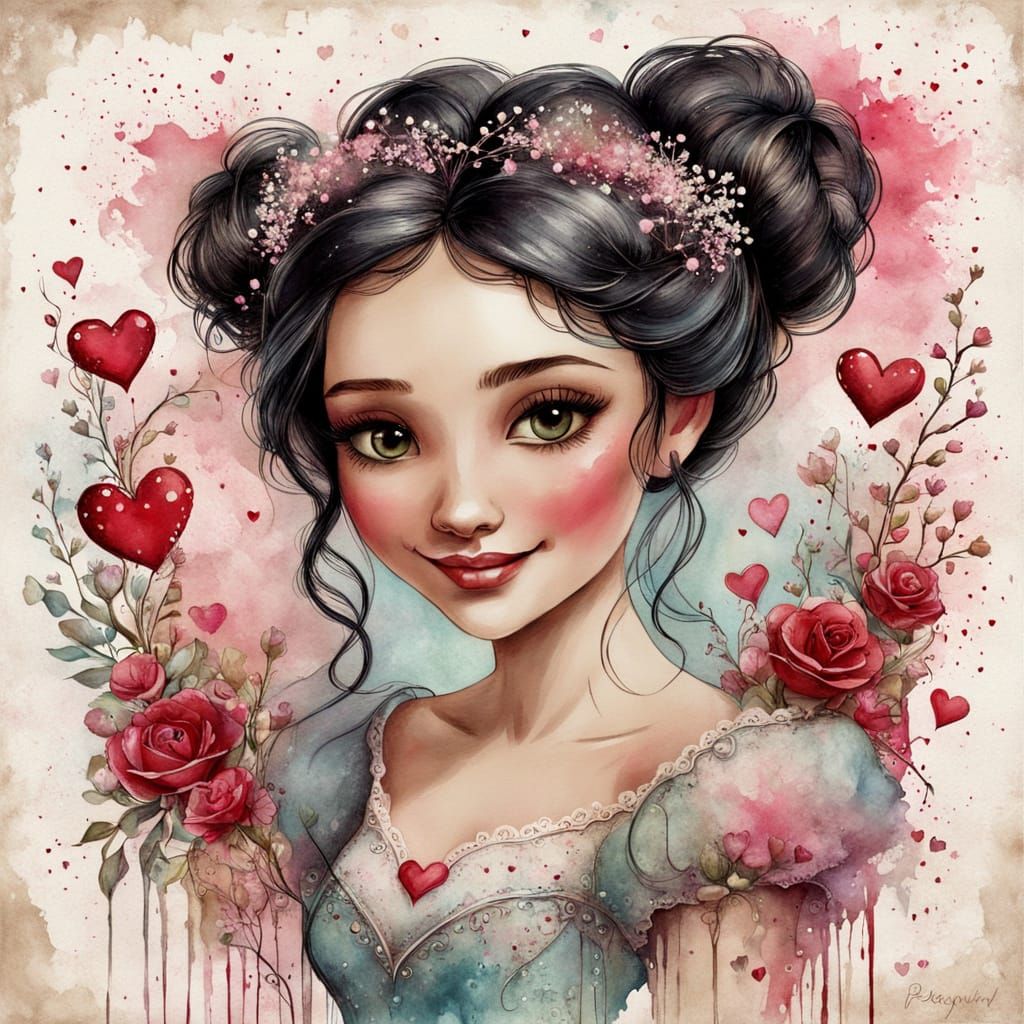 Stunning Fantasy Fairy with Heart Bow in Whimsical Vintage S...
