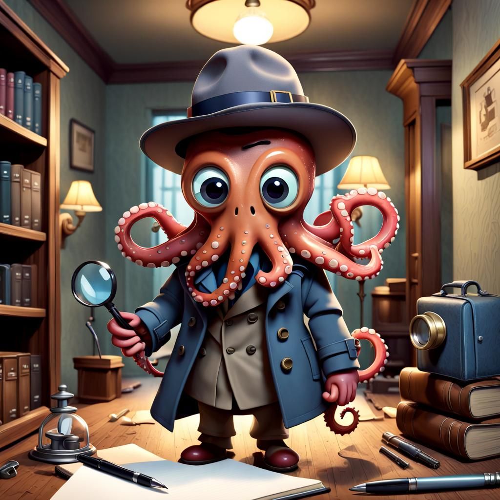 Octopus Detective in Pixar Style 3D Cartoon