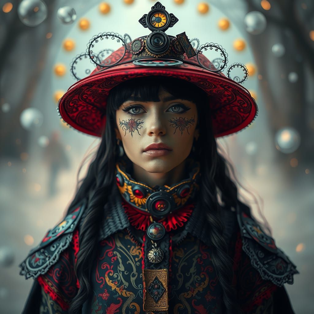 Mystifying Woman in Surreal Cinematic Dreamscape