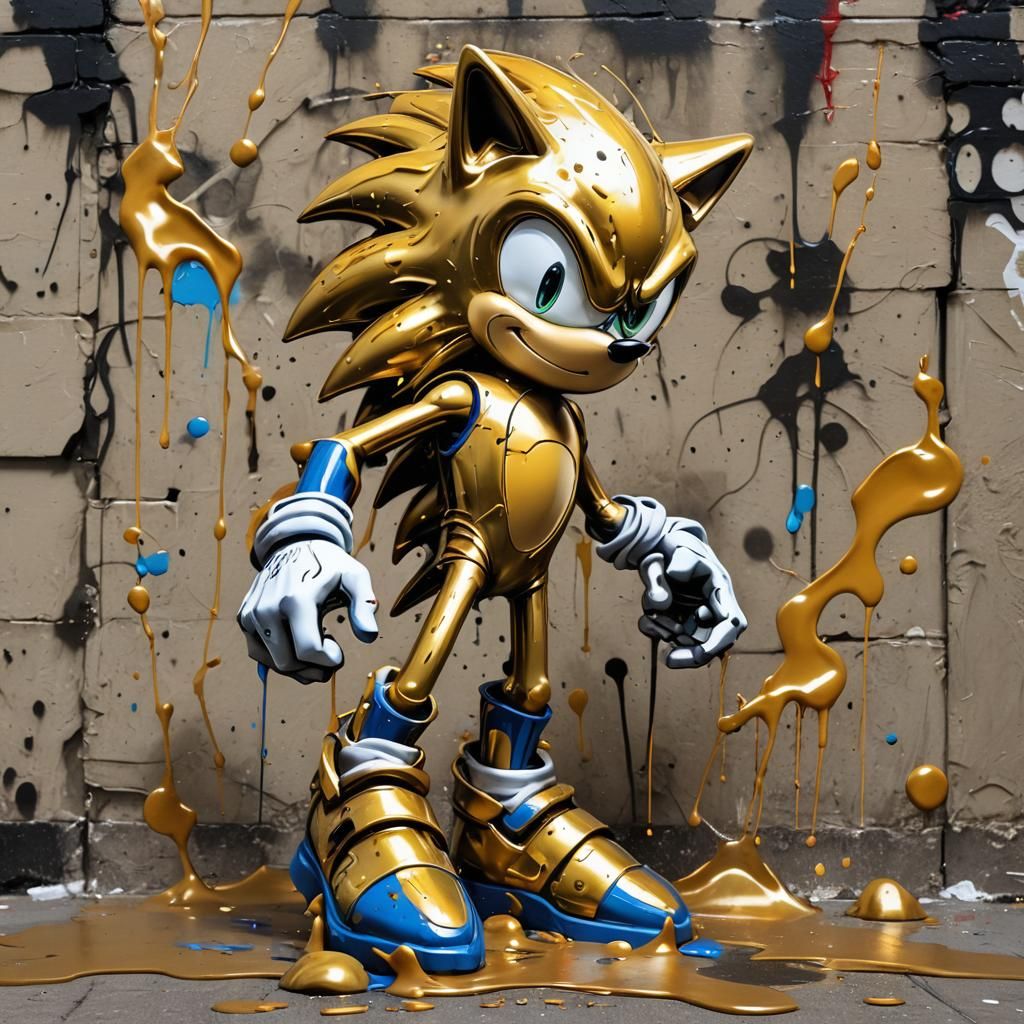 Gold Sonic Graffiti Art in Street Style
