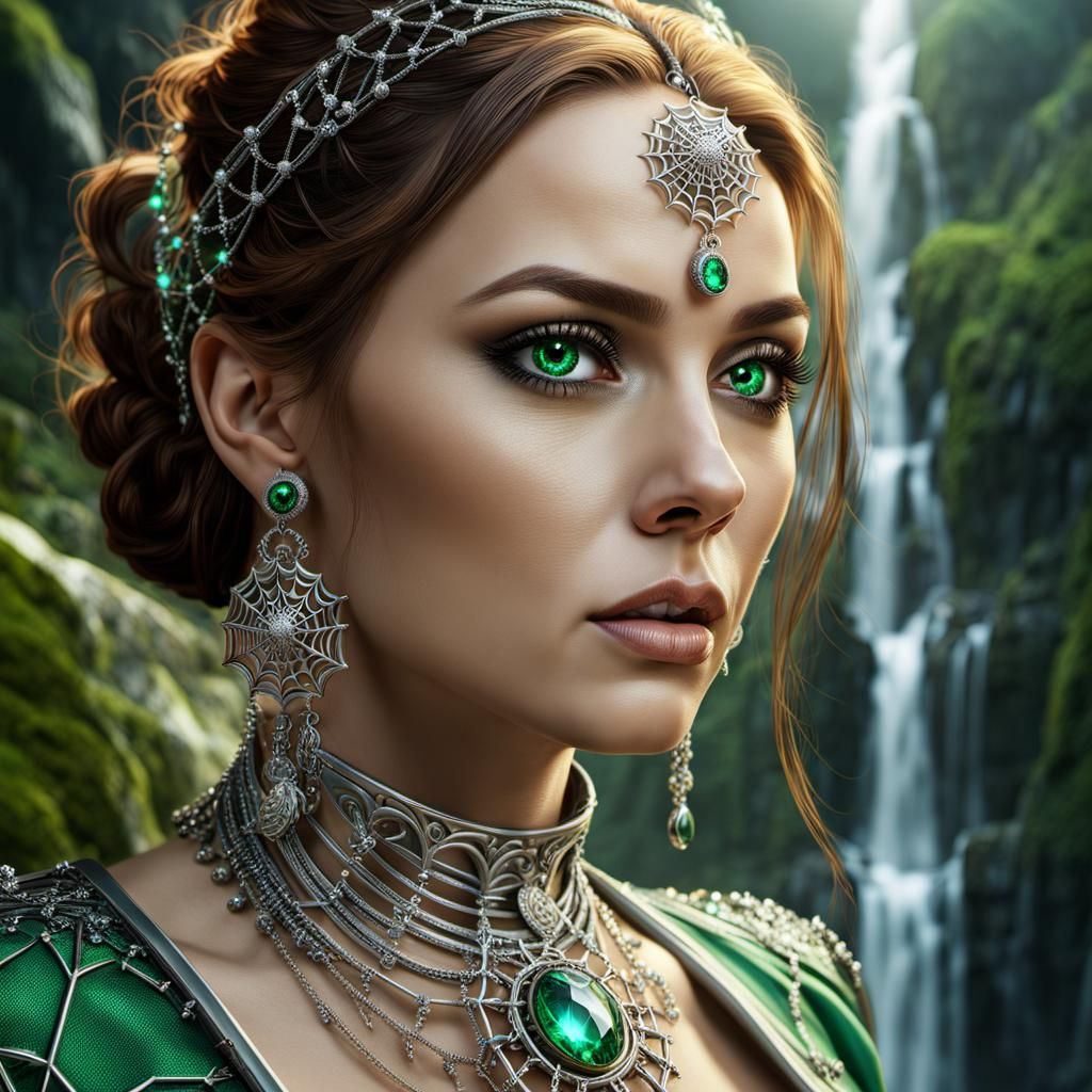 Steampunk Woman in Fantasy Waterfall Environment