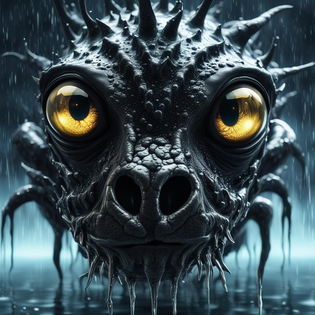 Dark Creature Stares: Liquid Metal Photorealism