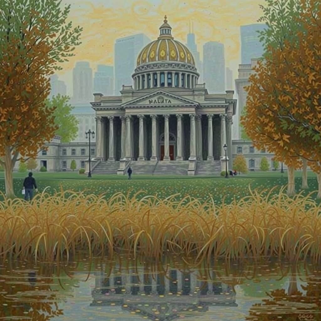 Autumn Legislature Building in Hyperdetailed Charcoal Style