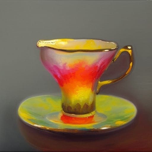 Overflowing Teacup in Expressionist Impasto Style