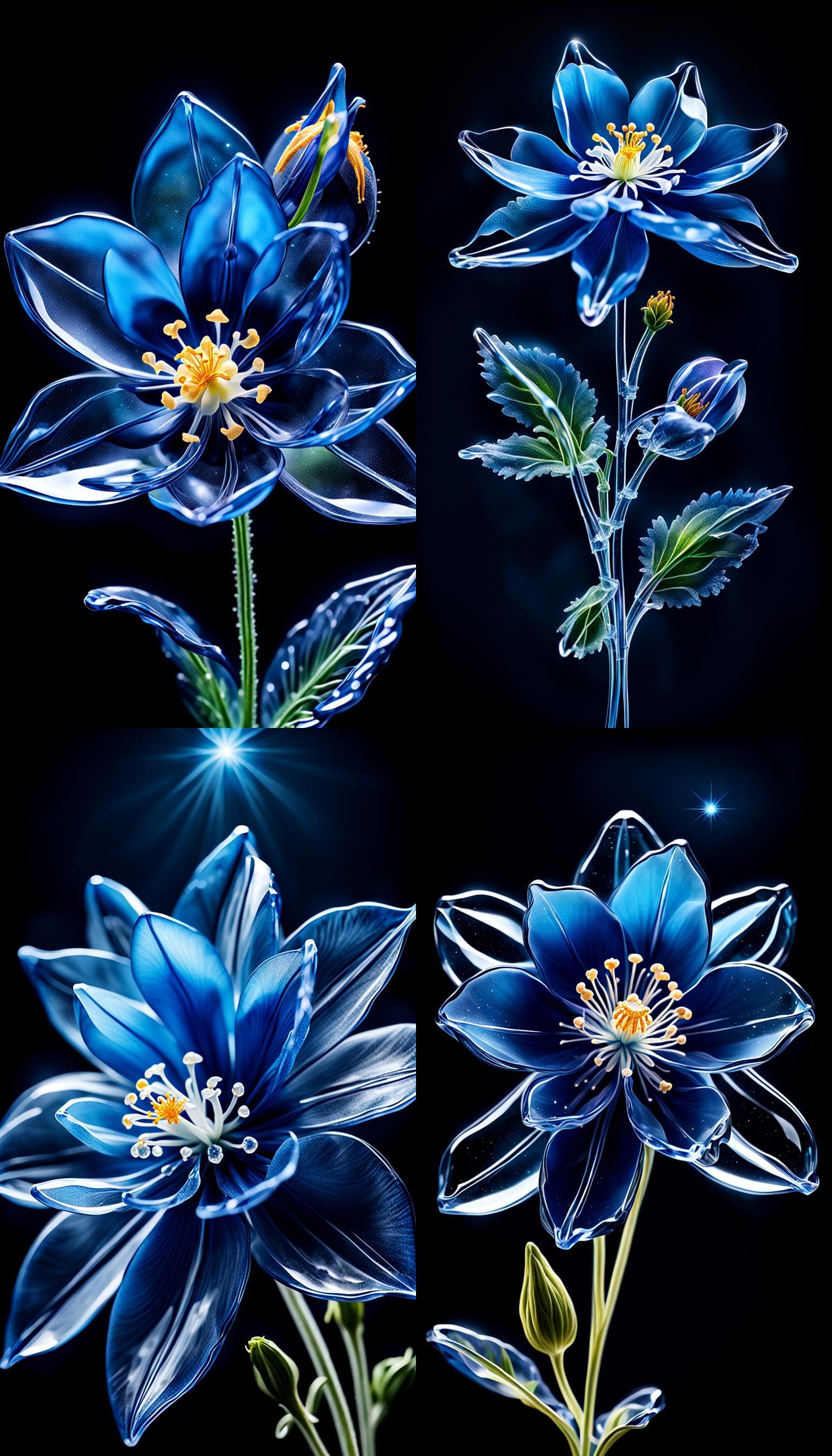 Crystal Blue Columbine Flower: Holographic Astral Illustrati...