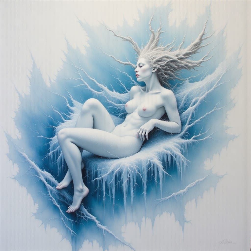 Ultra-detailed surreal double-exposure artwork of a wintersm...