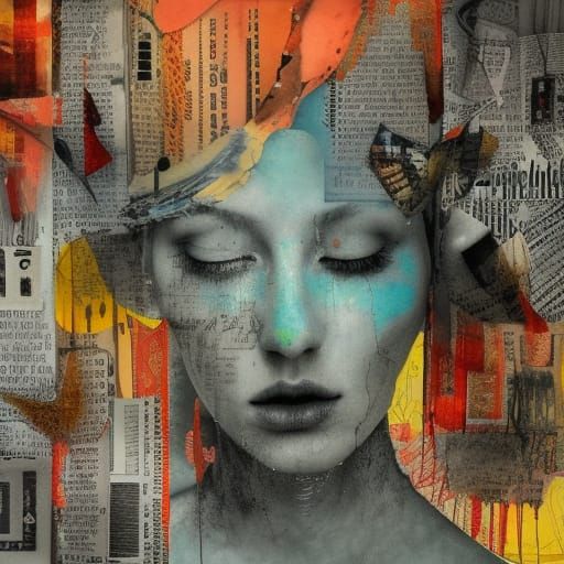 Rome Collage in Mixed Media with Newspaper Ink