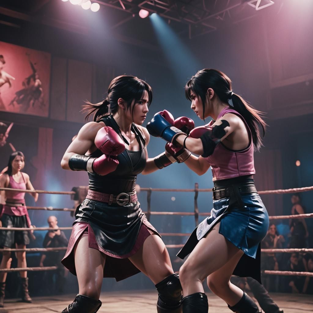 Tifa Lockhart Fights in the Ring: Cinematic Film Still