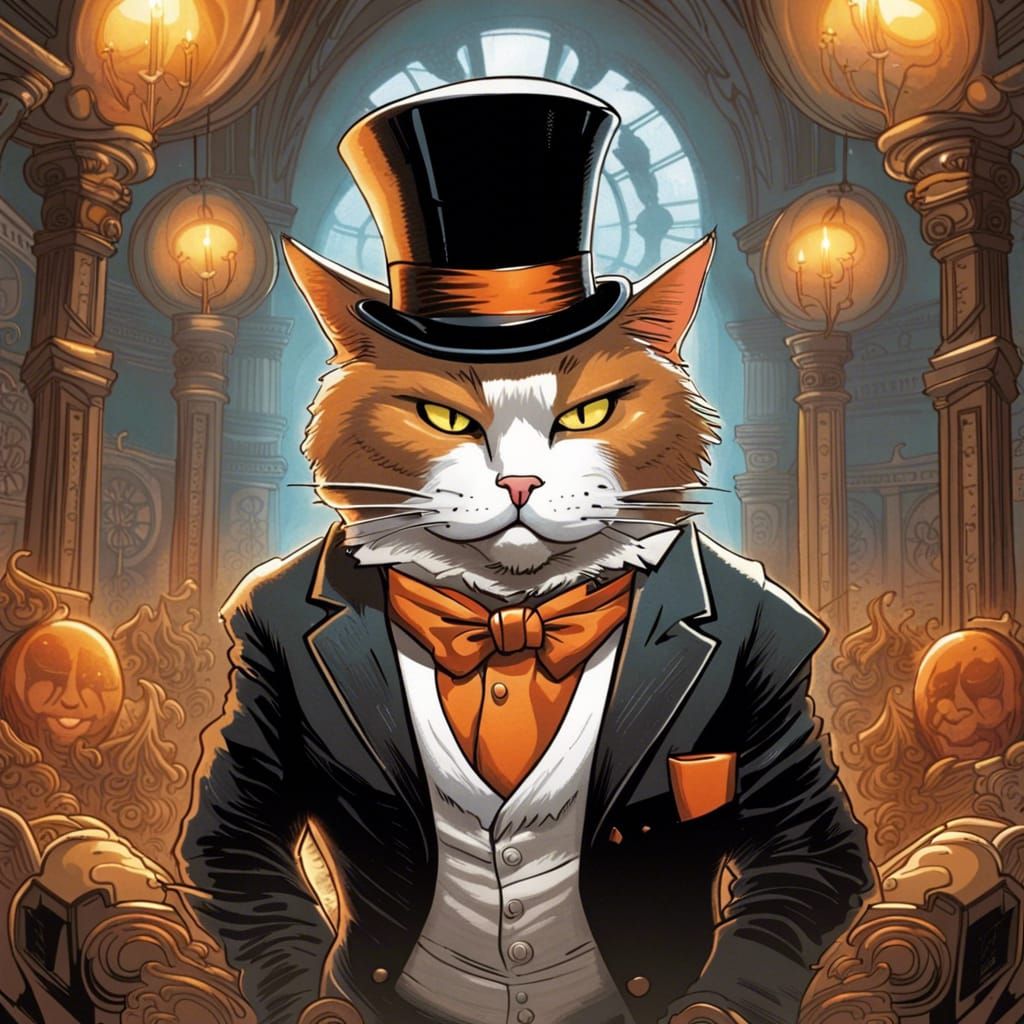 Dapper Cat in Ballroom, Comic Book Art