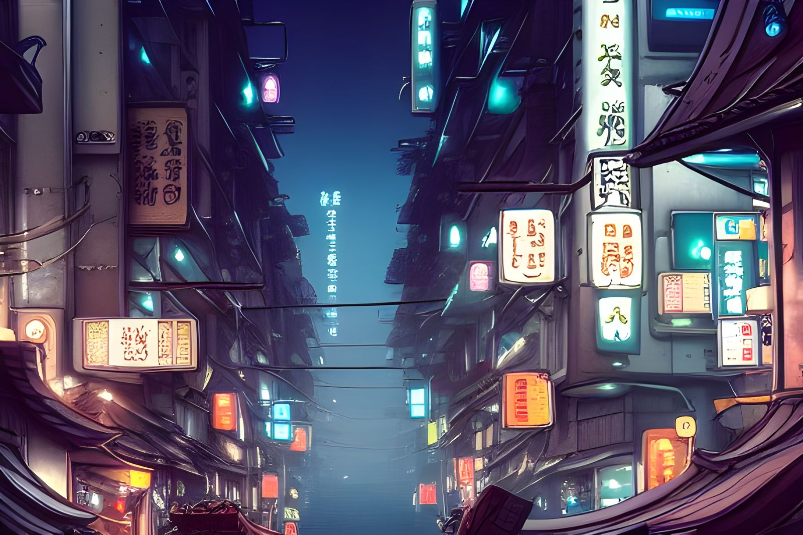Cyberpunk Tokyo Street Market in Anime Style