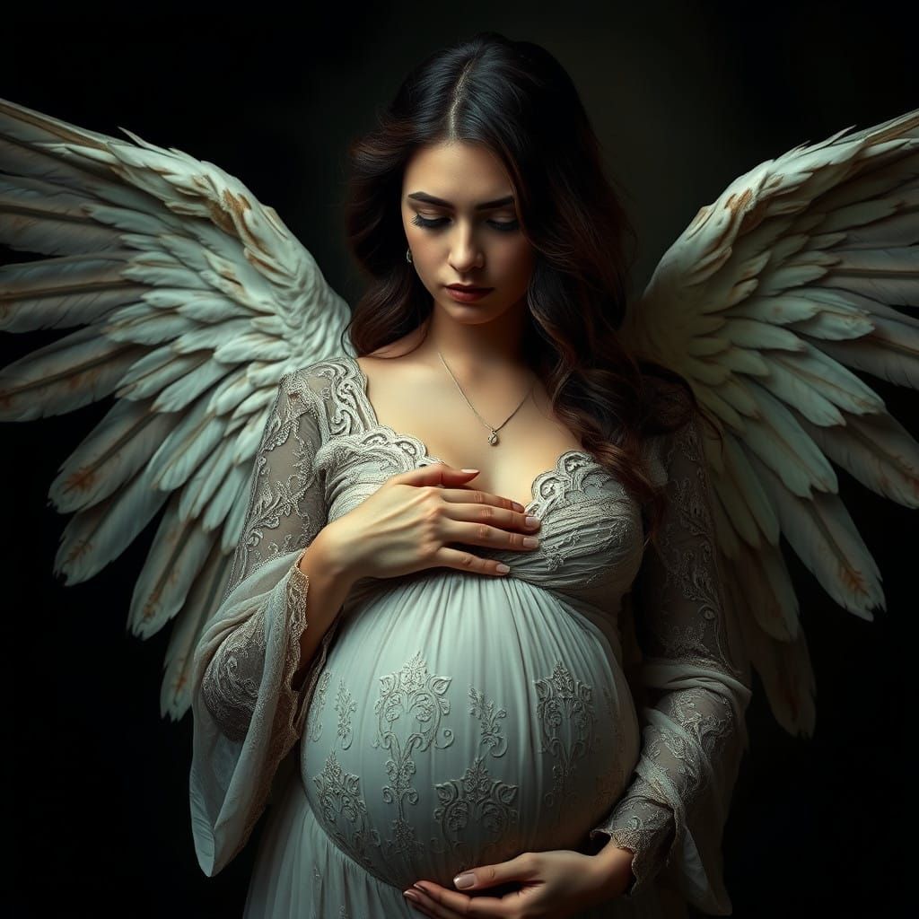 Majestic Fallen Angel in Intricate Gown with Soft Glow