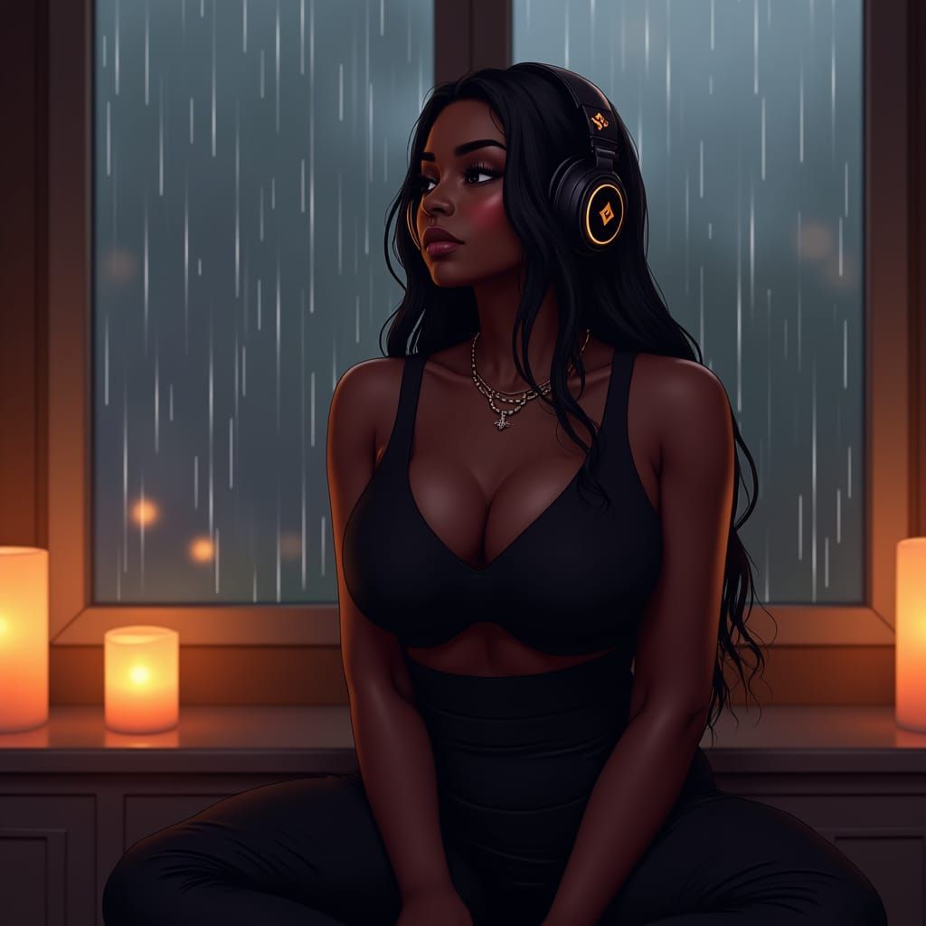 Relaxing Woman with Headphones: 3D Anime Art