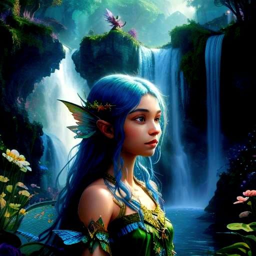 Fairies at a Waterfall: Detailed Fantasy Art
