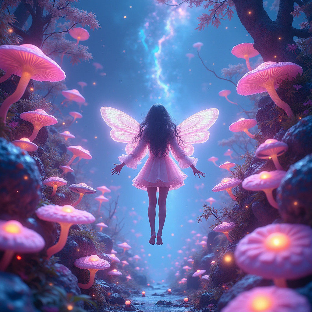 Dreamlike Mindscape Garden with Neon Flowers