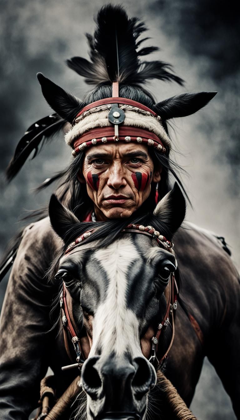 Cherokee Warrior on Horseback: Charcoal Portrait