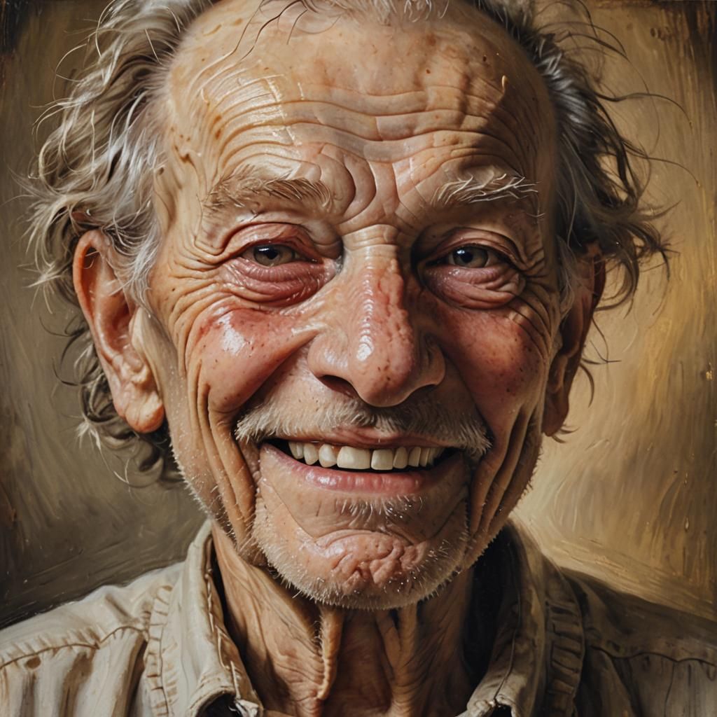 Portrait of a Wise Old Man with Wrinkles and a Warm Smile