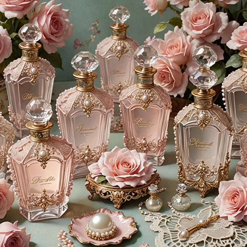 Shabby Chic Perfume Bottles with Lace and Pearls