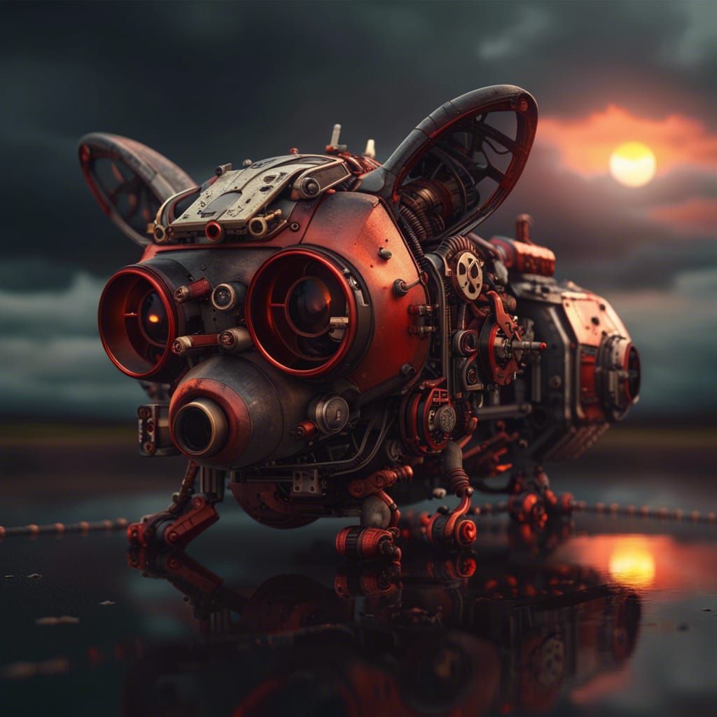 Mechanical Flying Squirrel in Sci-Fi Sunset